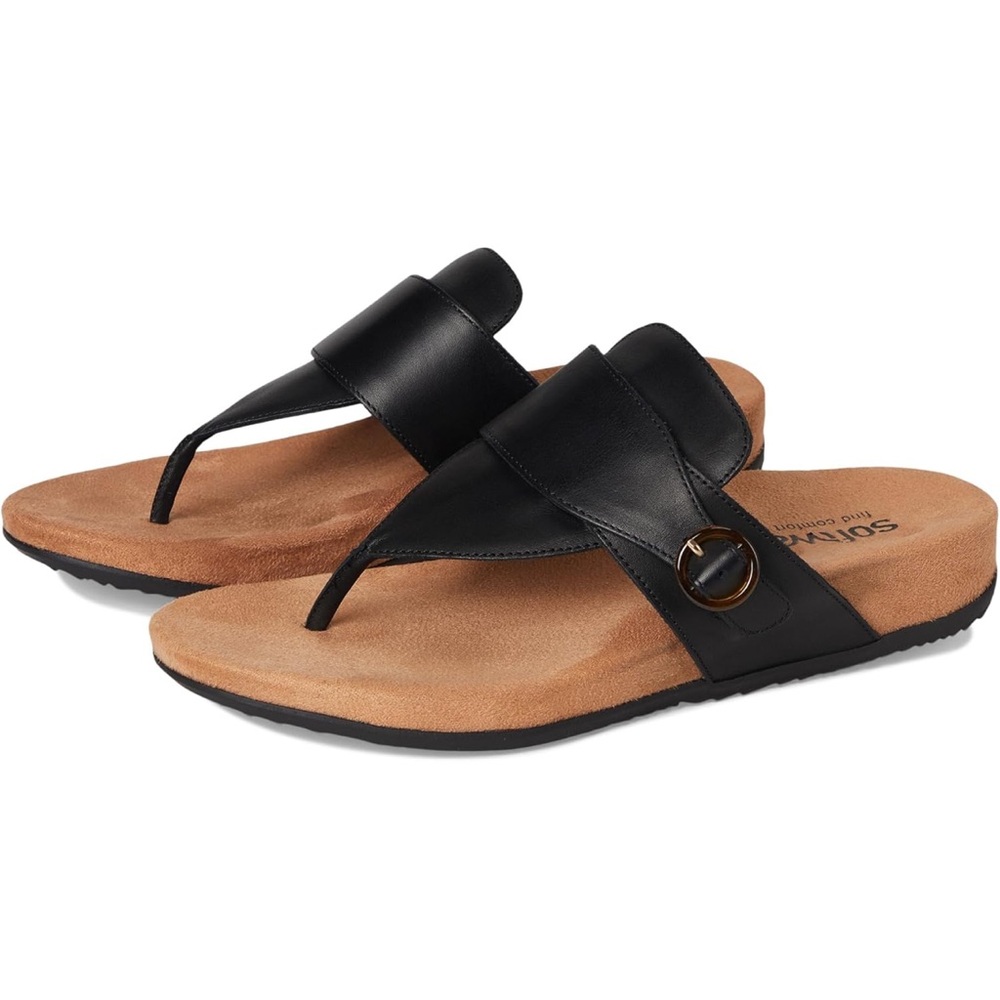 Softwalk Belize Leather Thong Sandals with Tortoiseshell Accent
